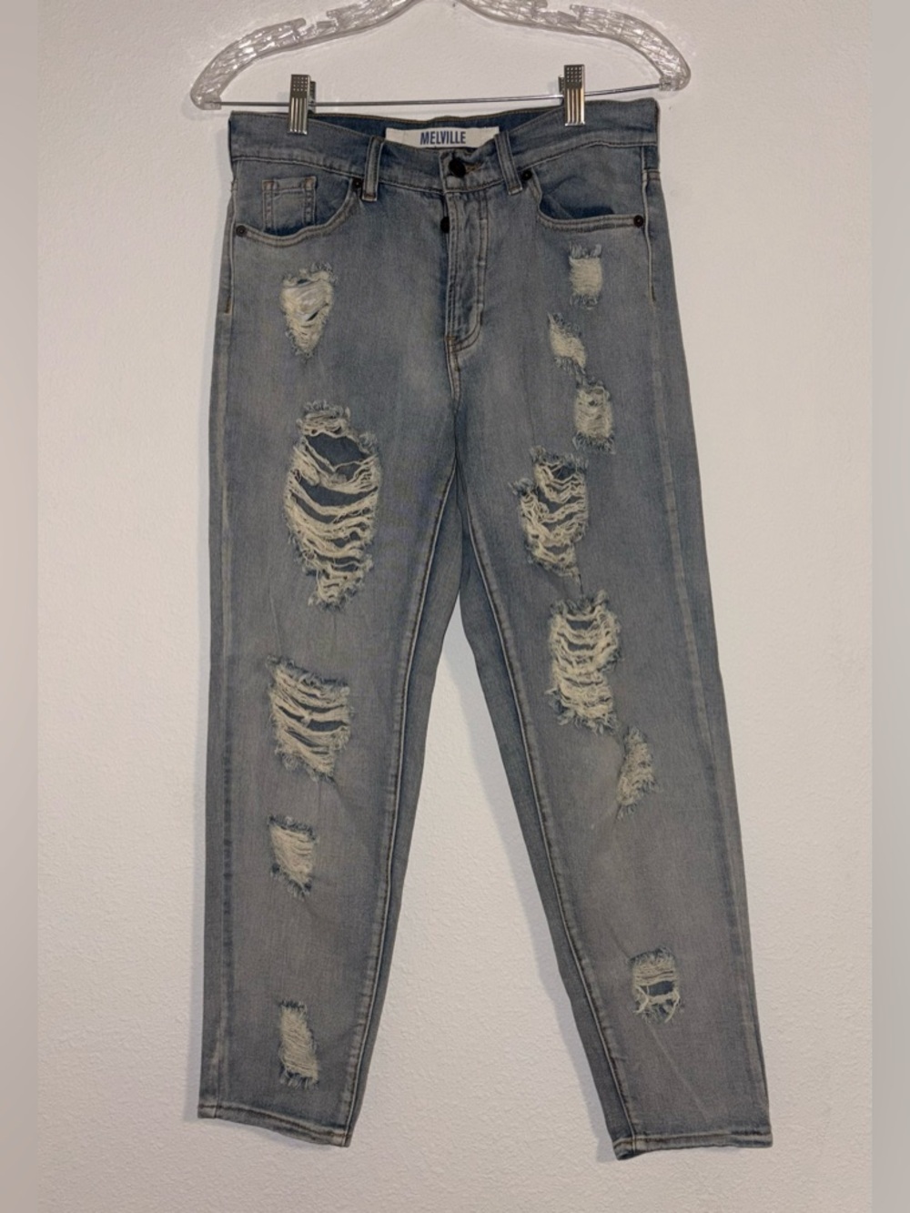 Brandy Melville Destroyed Boyfriend High Rise Jeans 100% Cotton Rigid Denim